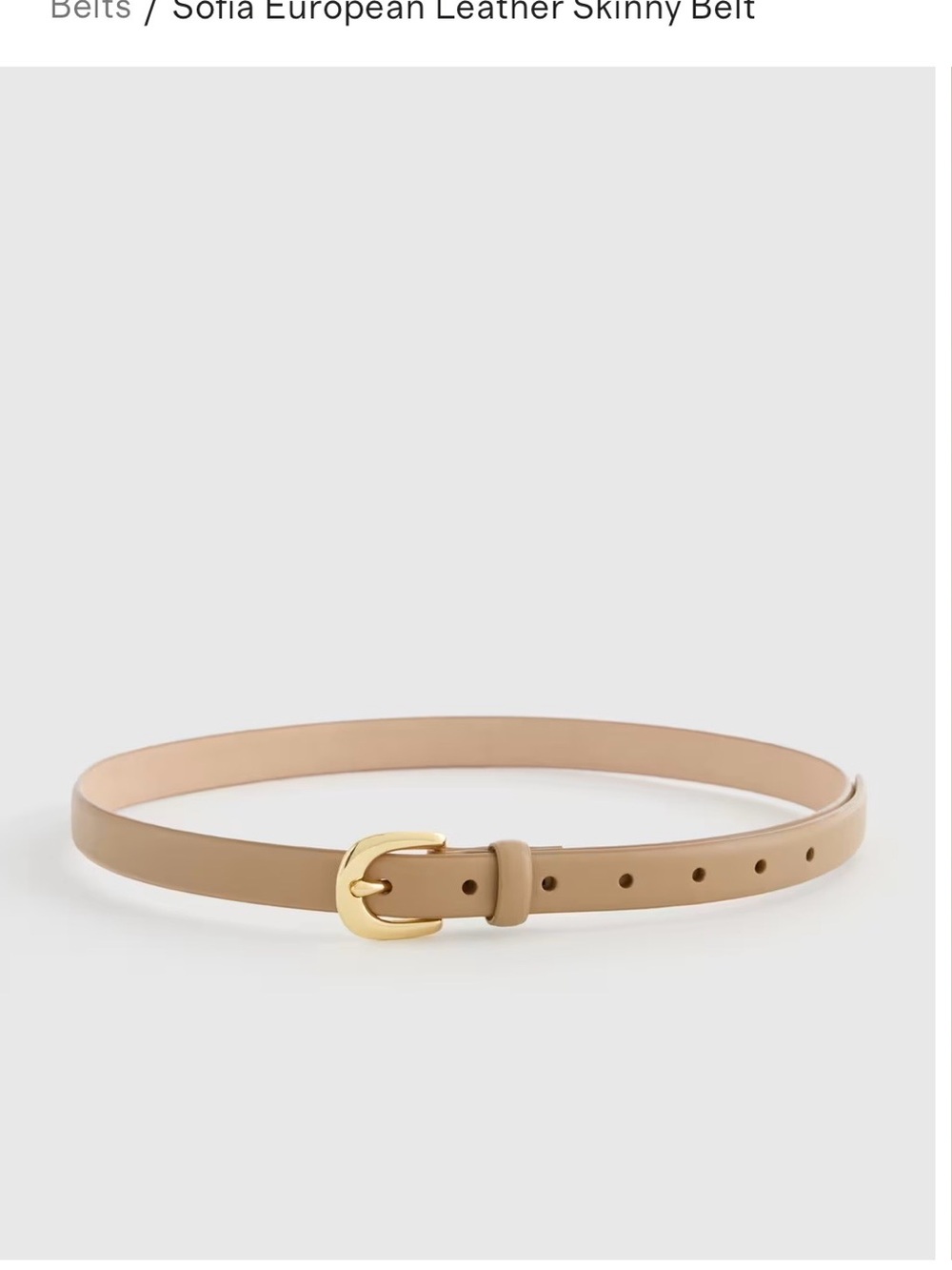 Quince Sofia European Leather Skinny Belt Medium Mushroom Gold Buckle - Picture 2 of 8